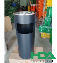 Thùng rác gạt tàn thép phun sơn tĩnh điện màu đen HX-136